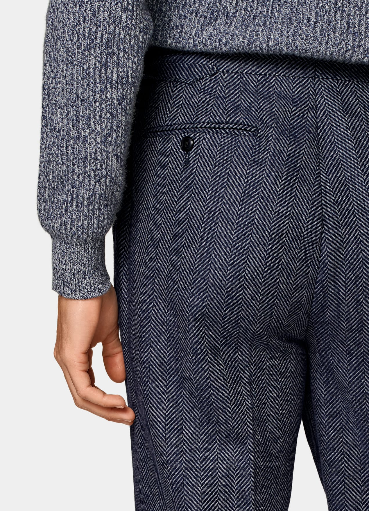 Pantalon Wide Leg Straight bleu marine à chevrons