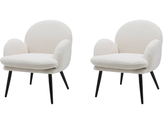 CONCEPT1 - Fauteuil tissu Lot de 2 F. Oreo blanc effet laine bouclette