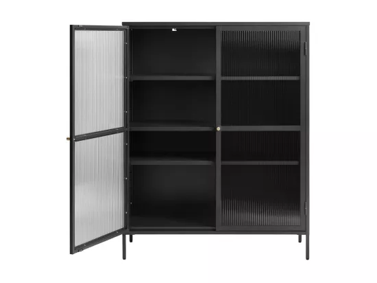 Bjorn - Vaisselier 2 portes en verre strié et métal H140cm - Noir