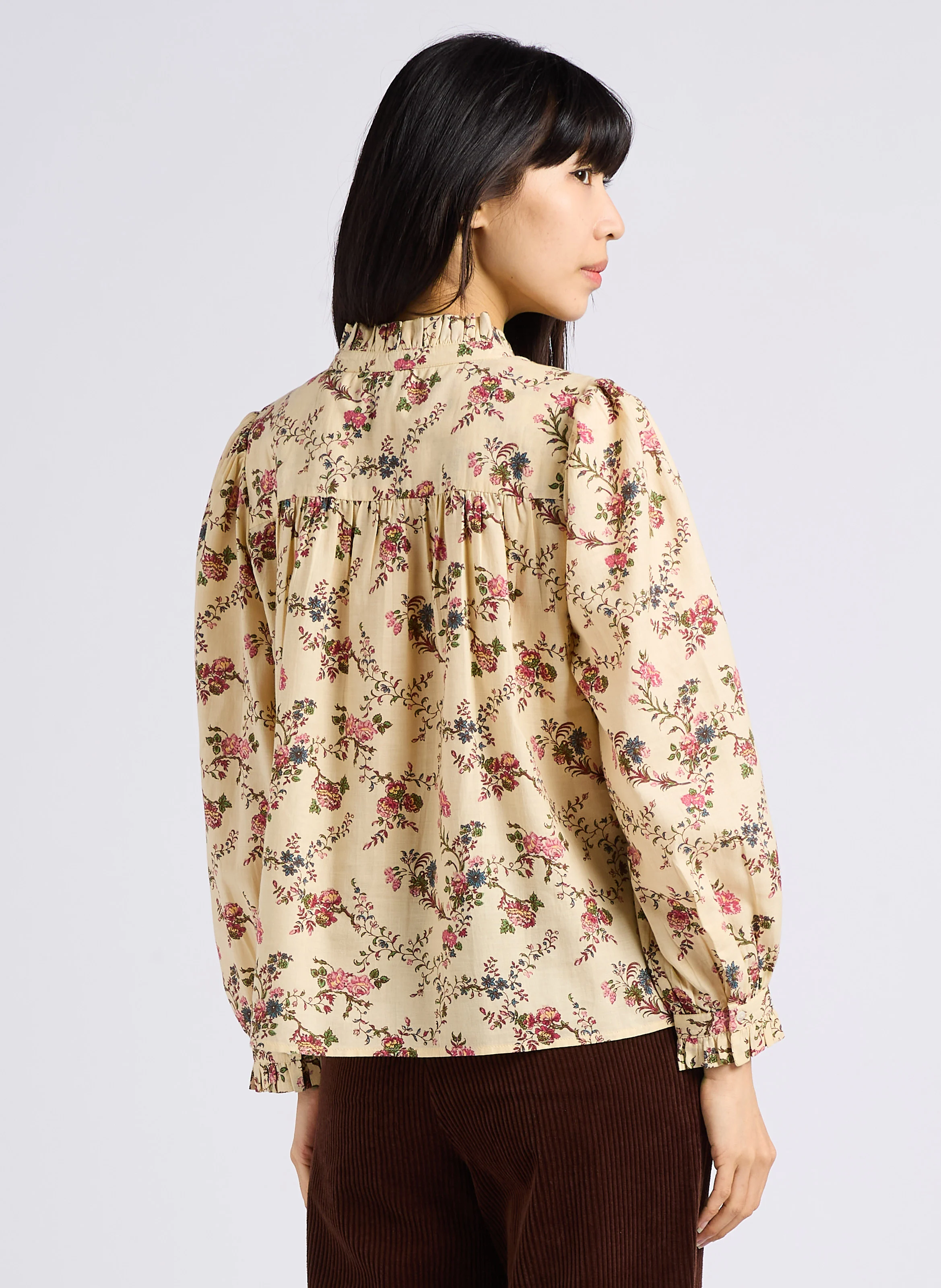 ALEXIA - Top col victorien à imprimé floral en coton | Multicolore