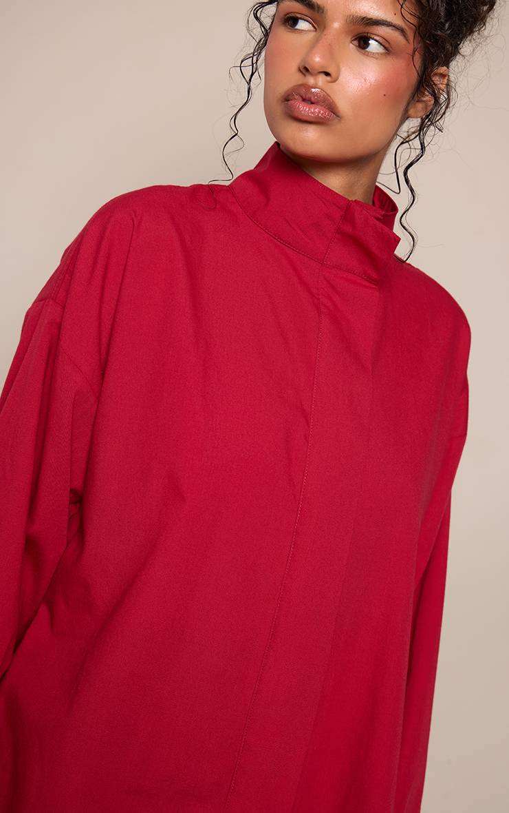 Rouge Chemise Tissée À Col Montant Avec Boutonnage Dissimulé