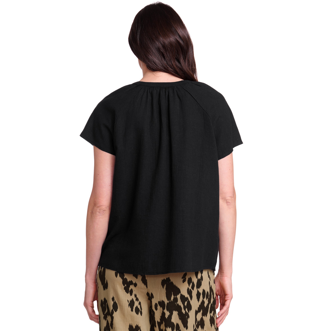 Gina Benotti Damen Leinen-Bluse mit kurzem Stehkragen schwarz