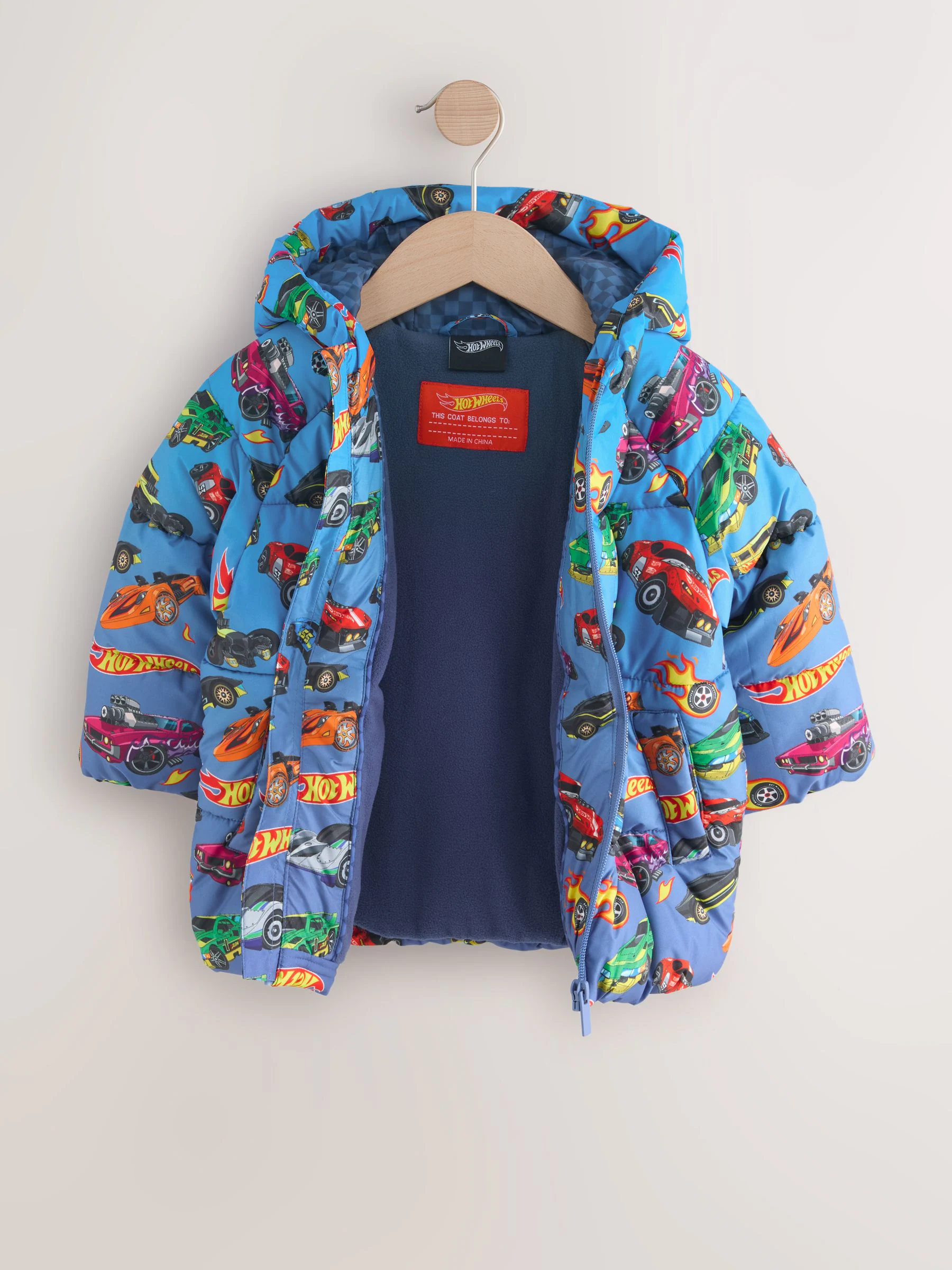 Blauw met Hot Wheels - Gewatteerde regenbestendige jas (3mnd -7jr)