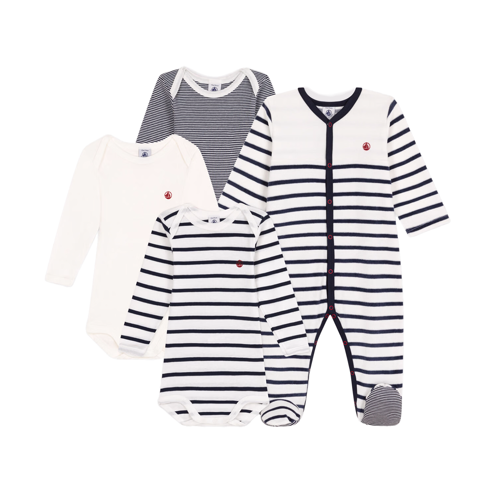 Lot de 3 bodies avec pyjama rayés en coton | Multicolore