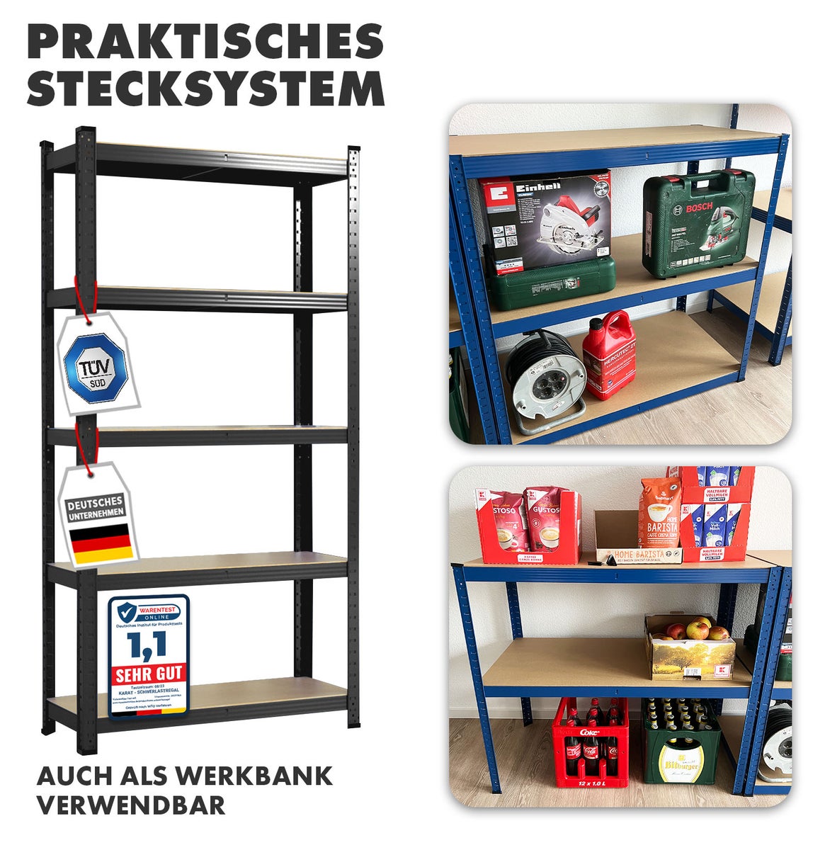 Lakota Heavy-Duty stellingkast - Set van 2 - Draagvermogen tot 875 kg - Individueel bruikbaar - Zwart - 200 x 120 x 60 cm
