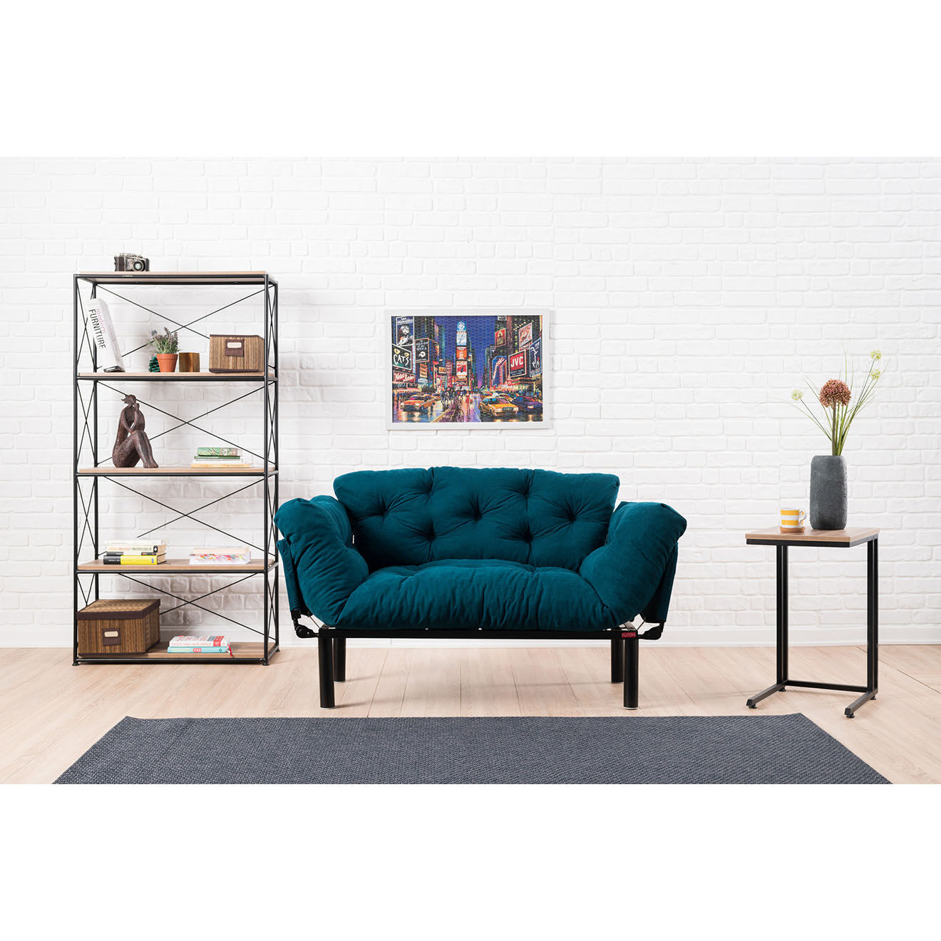 Atelier del Sofa Canapé 2 places convertible Nitta bleu pétrole - 155x85x73 cm