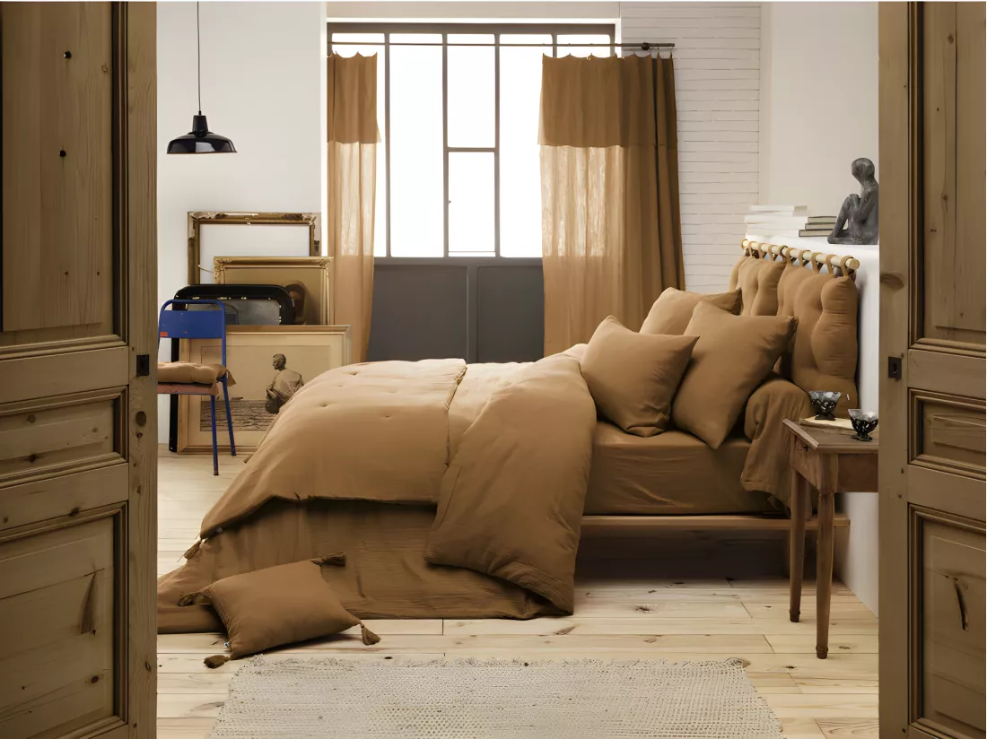 Housse de couette gaze de coton double 220 x 240 cm camel - PEPA 3