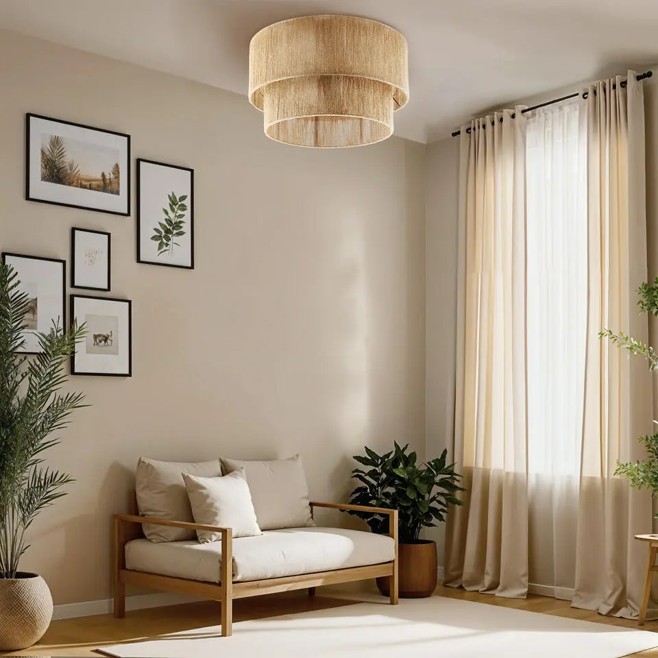 Tectake Plafondlamp Boho - Jute Hanglamp 40W voor Woonkamer/Slaapkamer