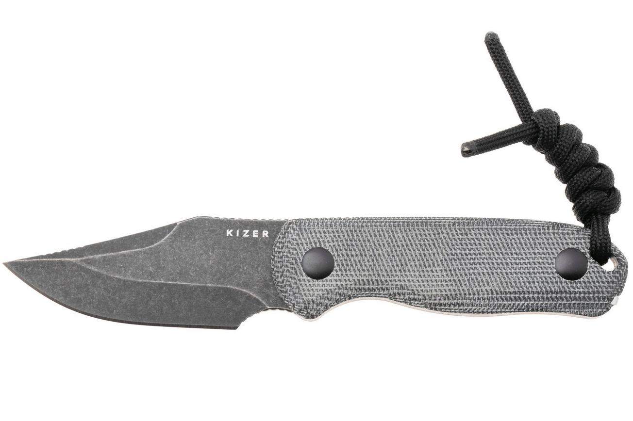 Kizer Drop Bear 1092A1 Blackwashed AEB-L, Black Micarta, vaststaand mes