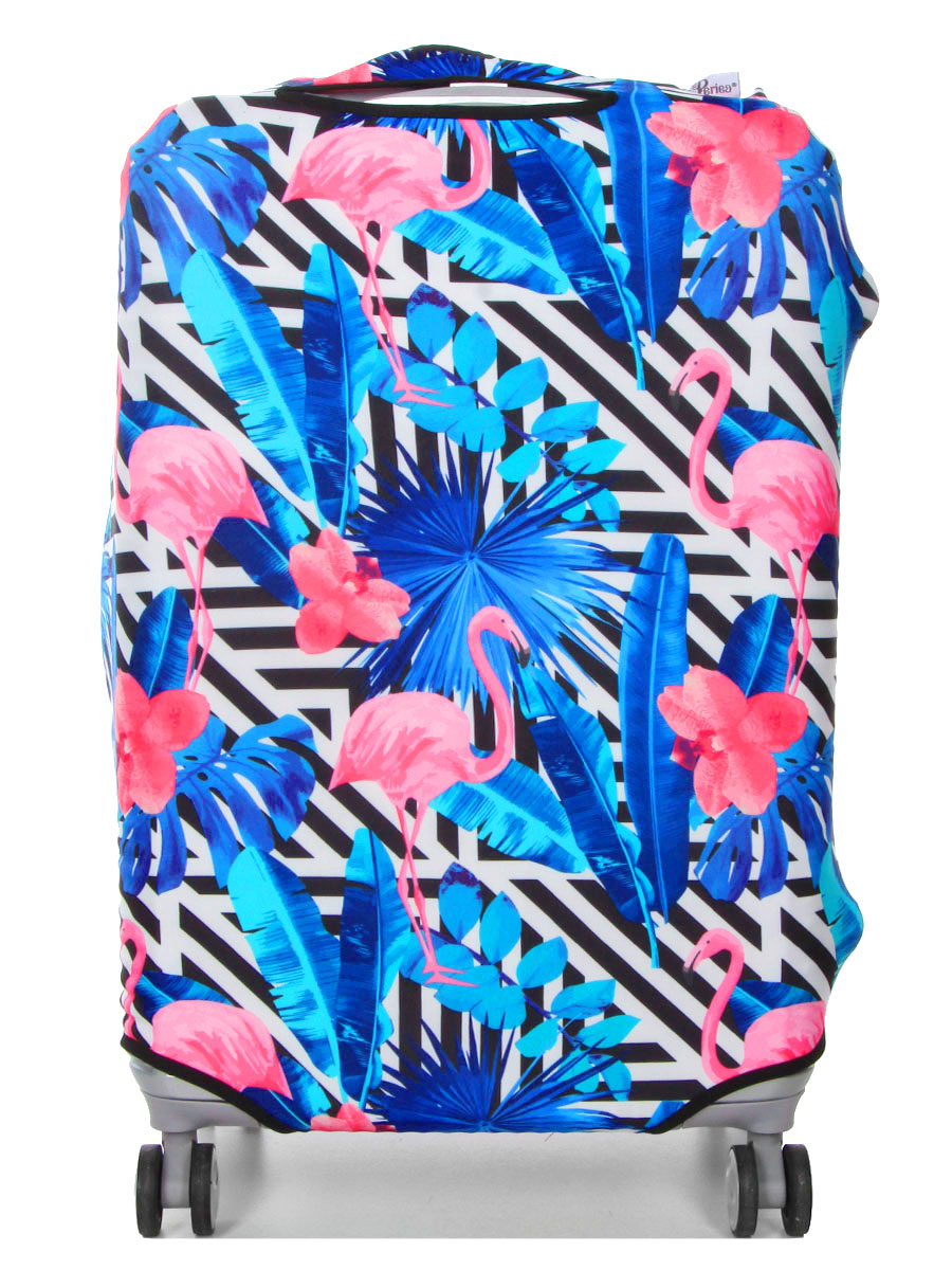 Housse de valise Periea Black & White Stripes with Flamingos M