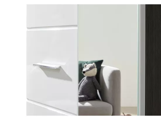 Armoire de rangement 2 portes mélaminé blanc et gris avec miroir Bezzi