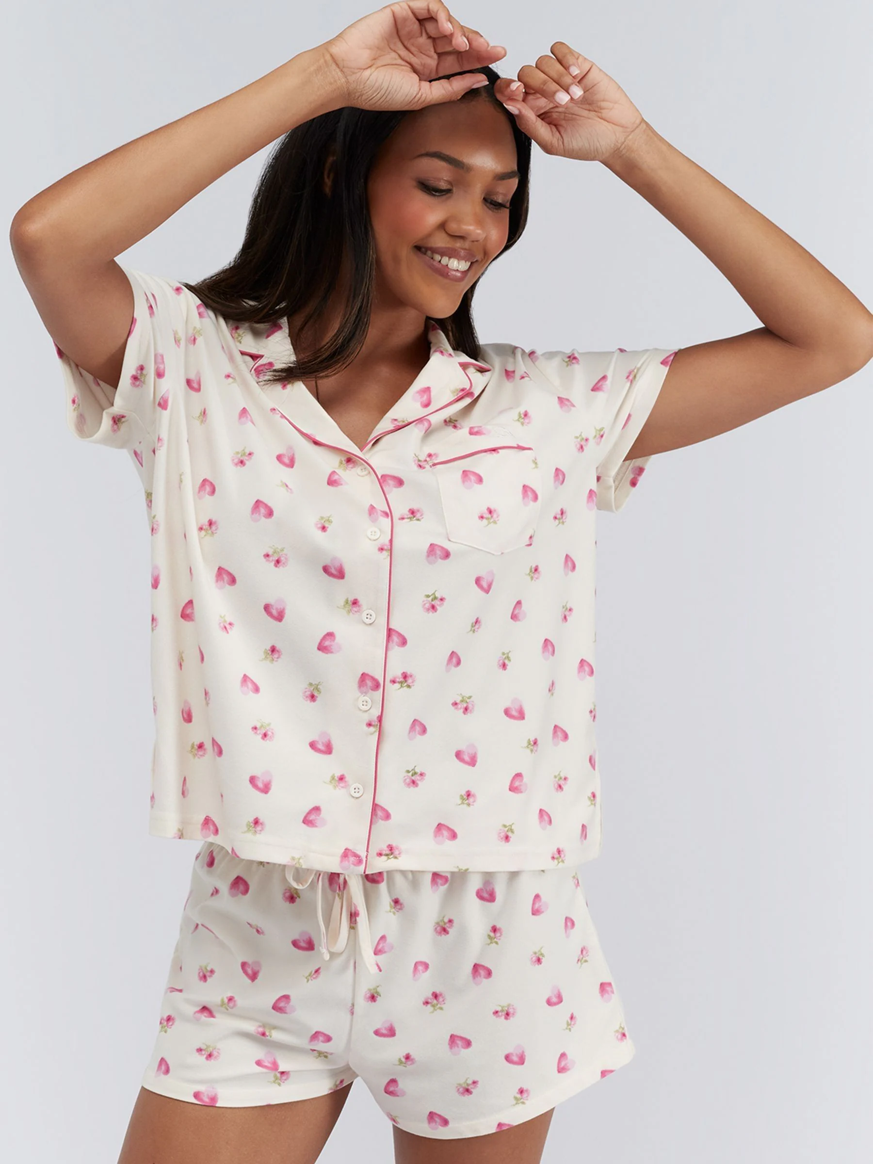 Cream Heart & Roses Print - Boux Avenue korte pyjama in een tas