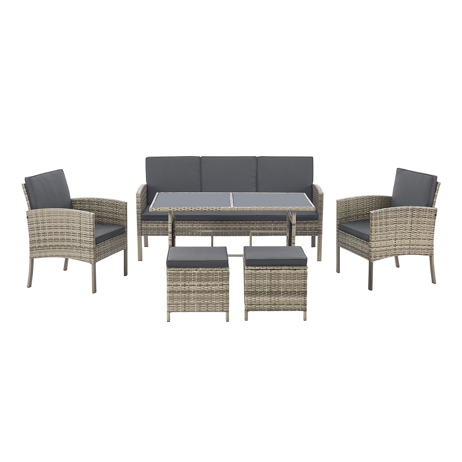 Juskys Polyrattan Gartenmöbel Sitzgruppe Turin Set 6 teilig - Outdoor Möbel mit Tisch – Lounge Grau