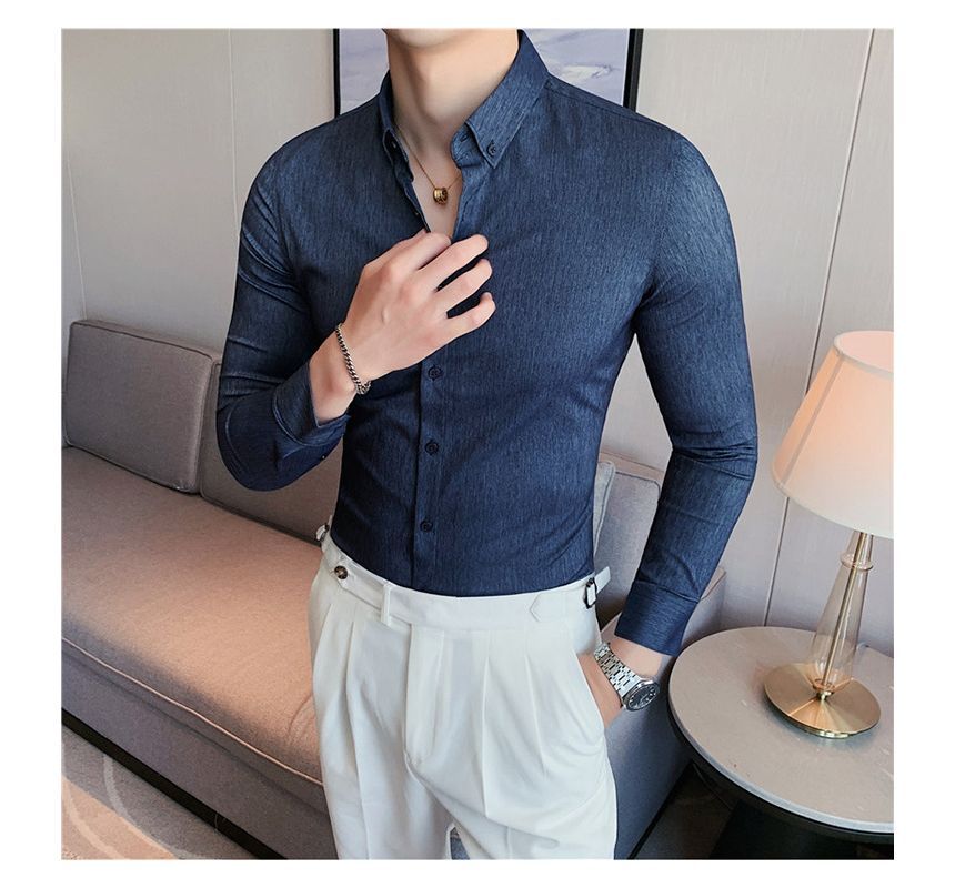 Deepwood - Slim Fit overhemd met lange mouwen en effen pasvorm