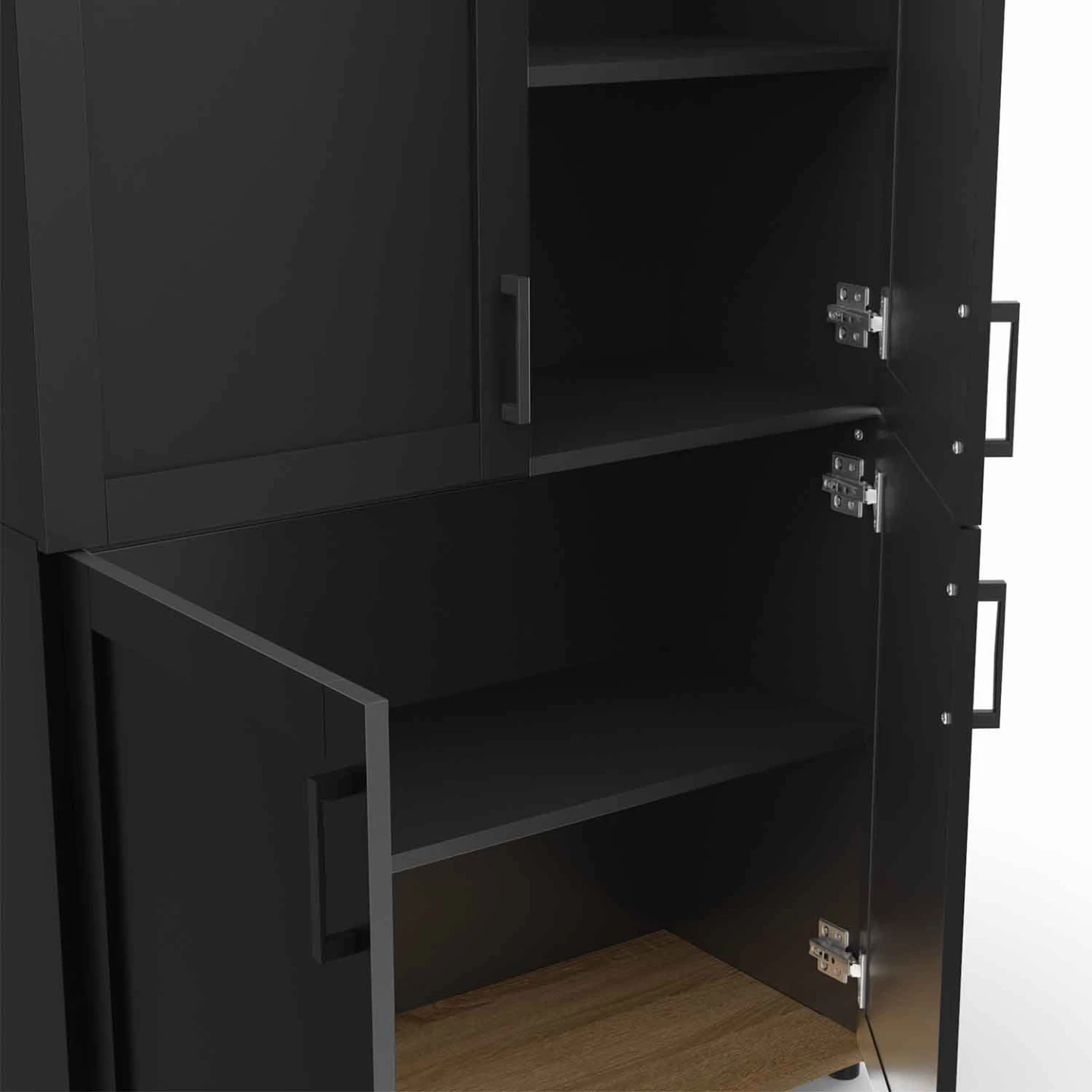 Buffet haut H. 125 cm VITO 4 portes noir et bois
