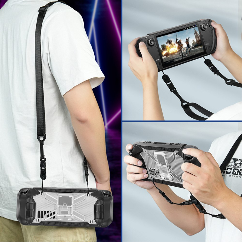Steam Deck / OLED Silikon Case Schutzhülle Abdeckung mit Kickstand Halterung und Schultergurt - Transparent