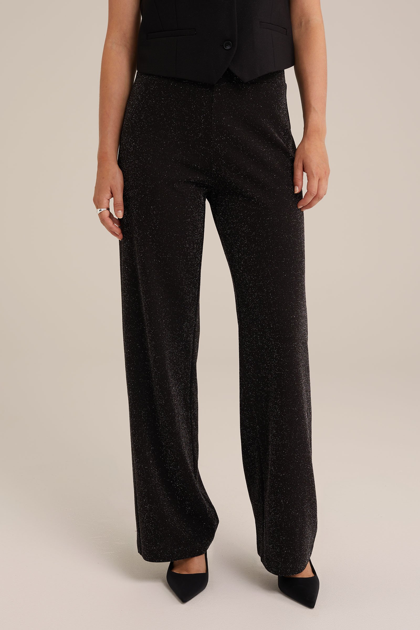 wide leg broek met glittergaren WE Fashion Zwart