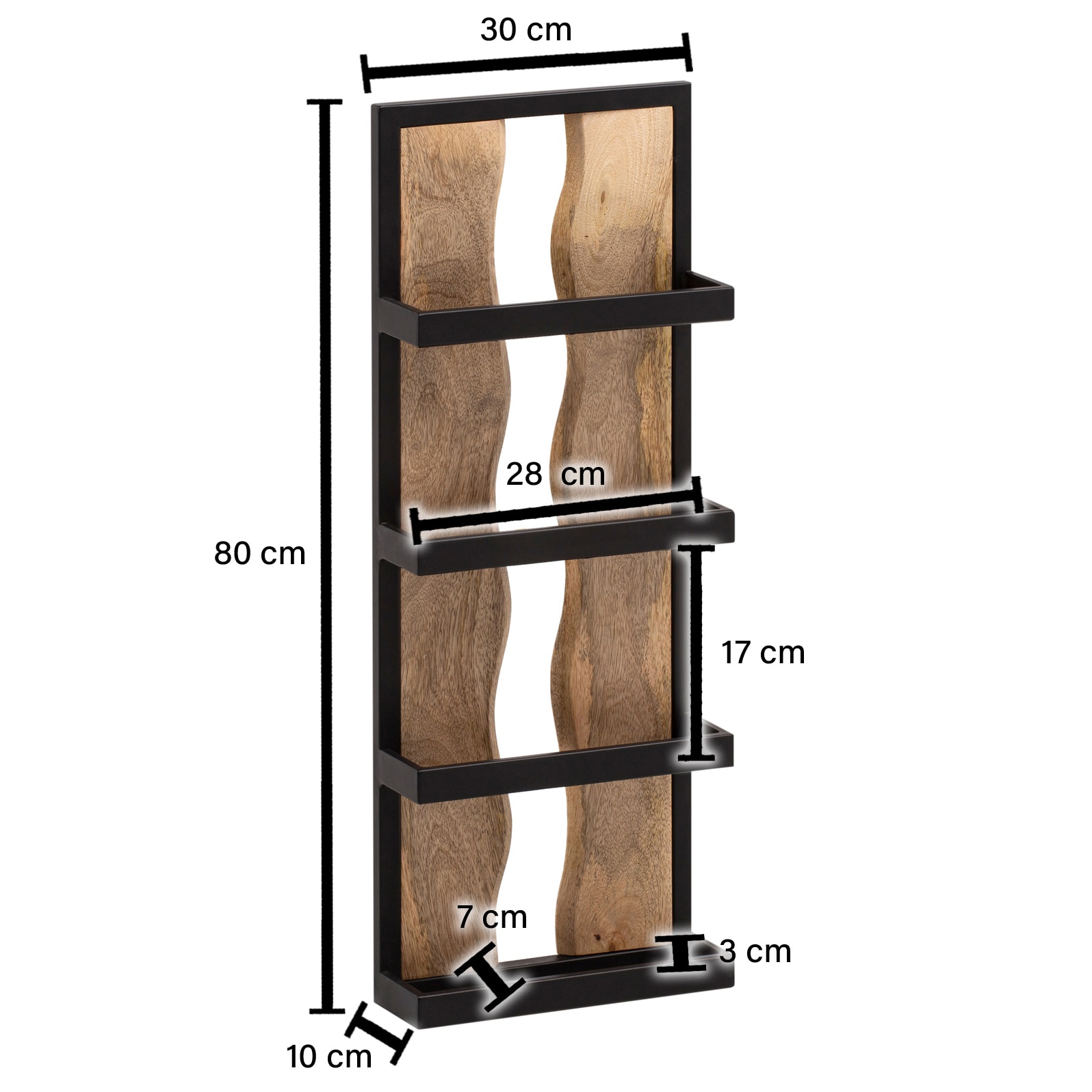 CASAVANTI Wandregal 30x80x10 cm Massivholz Mango/Metall braun/schwarz