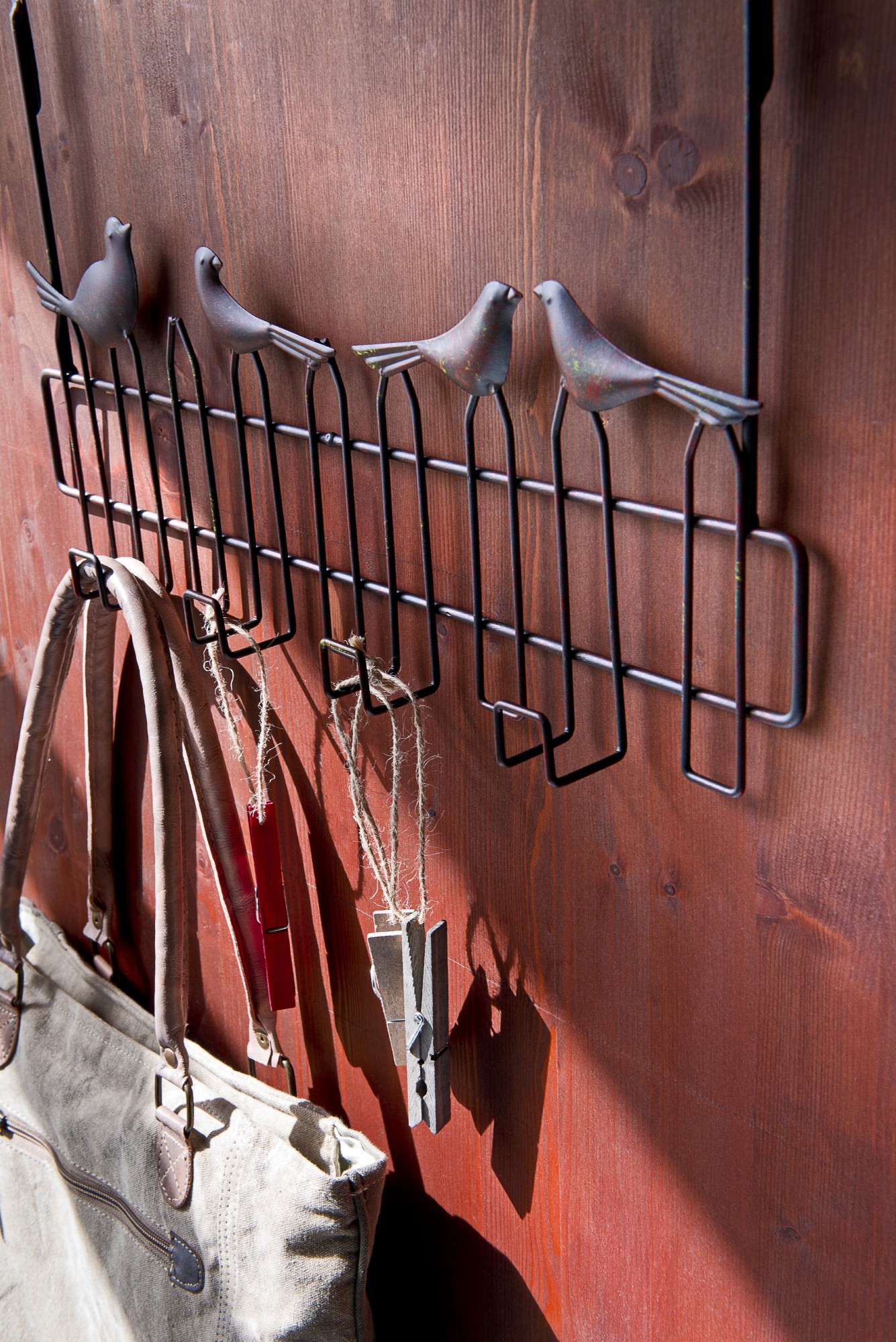 Türhakenleiste 'Les Merles', mit 4 Haken, rot, braun, B 48 cm, H 28 cm, L 10 cm von fischer's lagerhaus
