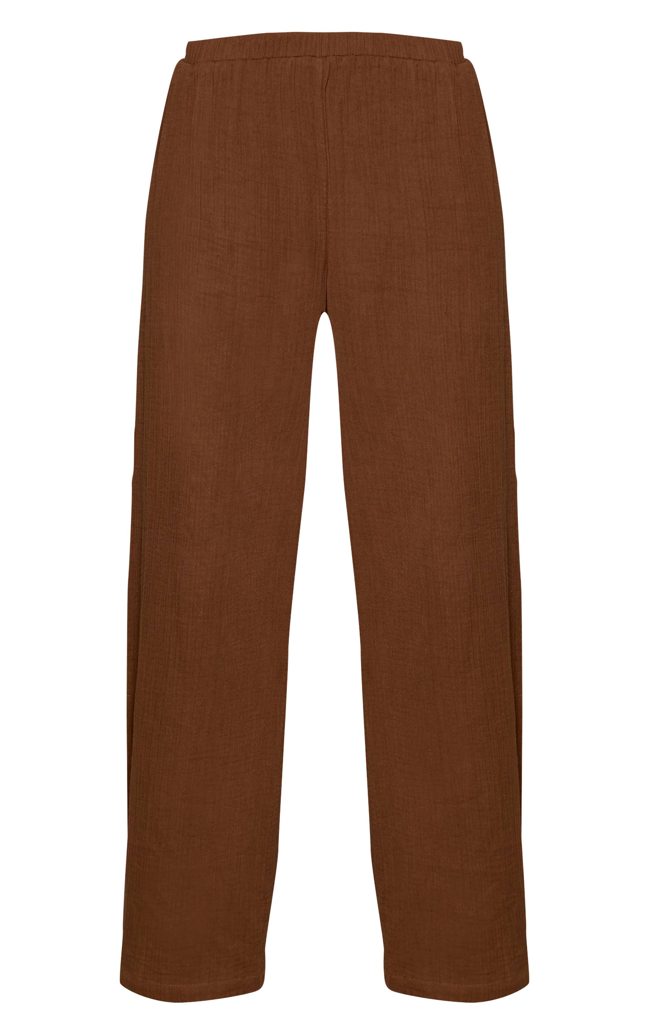 Kaki Ensemble Pantalon Large Coordonné Aspect Lin Texturé