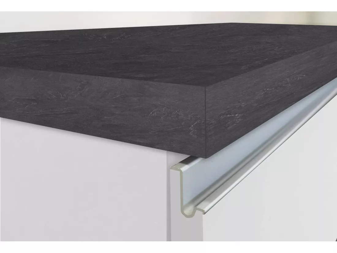 Îlot de cuisine Daffaticat, Armoire polyvalente, Meuble de kitchenette, Table auxiliaire, 100% Made in Italy, 125x90h90 cm, Blanc brillant et ardoise