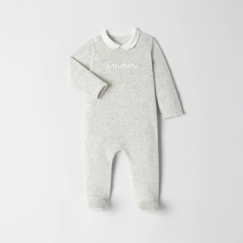 Dors-bien col polo en velours gris naissance Absorba Blanc
