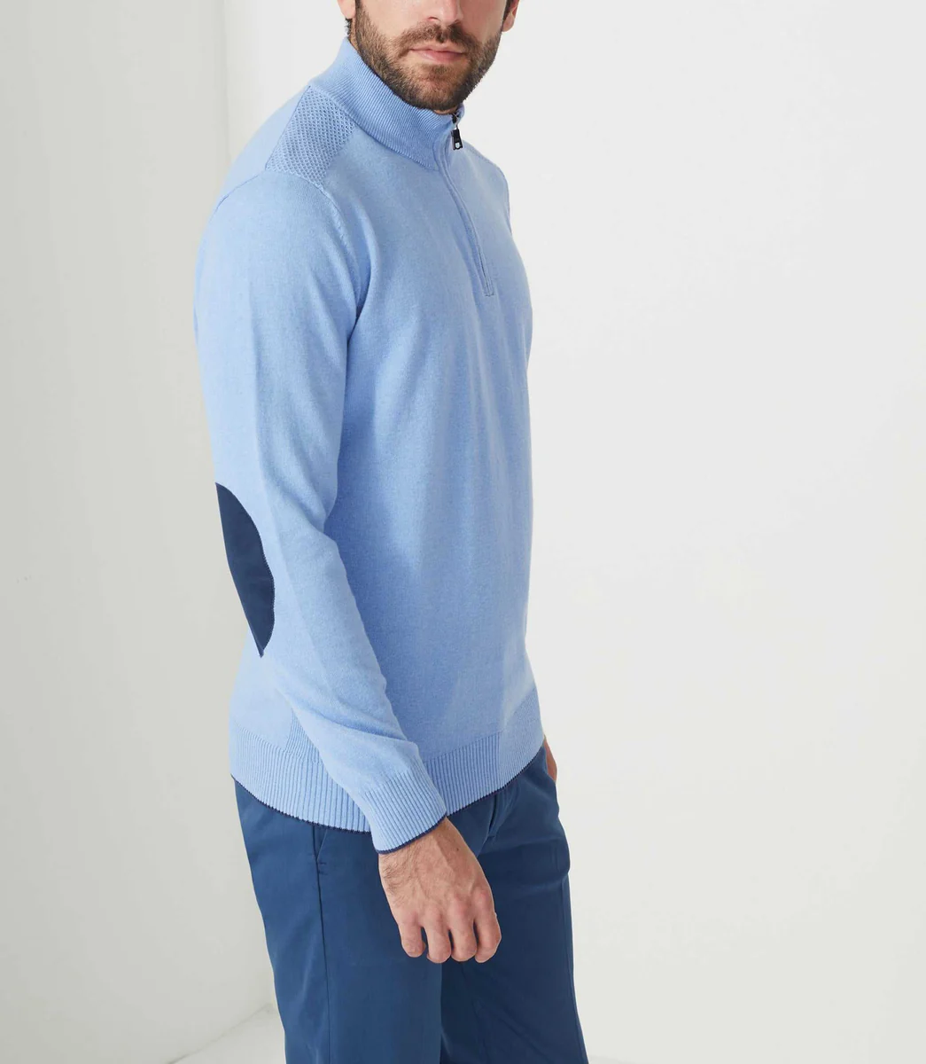 Pull col zippé coton-cachemire bleu ciel 