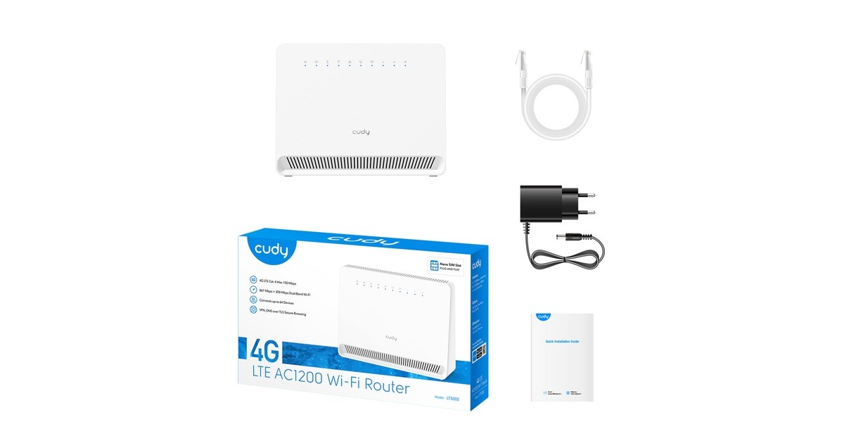 CudyAC1200 Wi-Fi 4G LTE-Cat4 mesh router  (Wit, Cudy Mesh, Cudy App, nano SIM-slot)