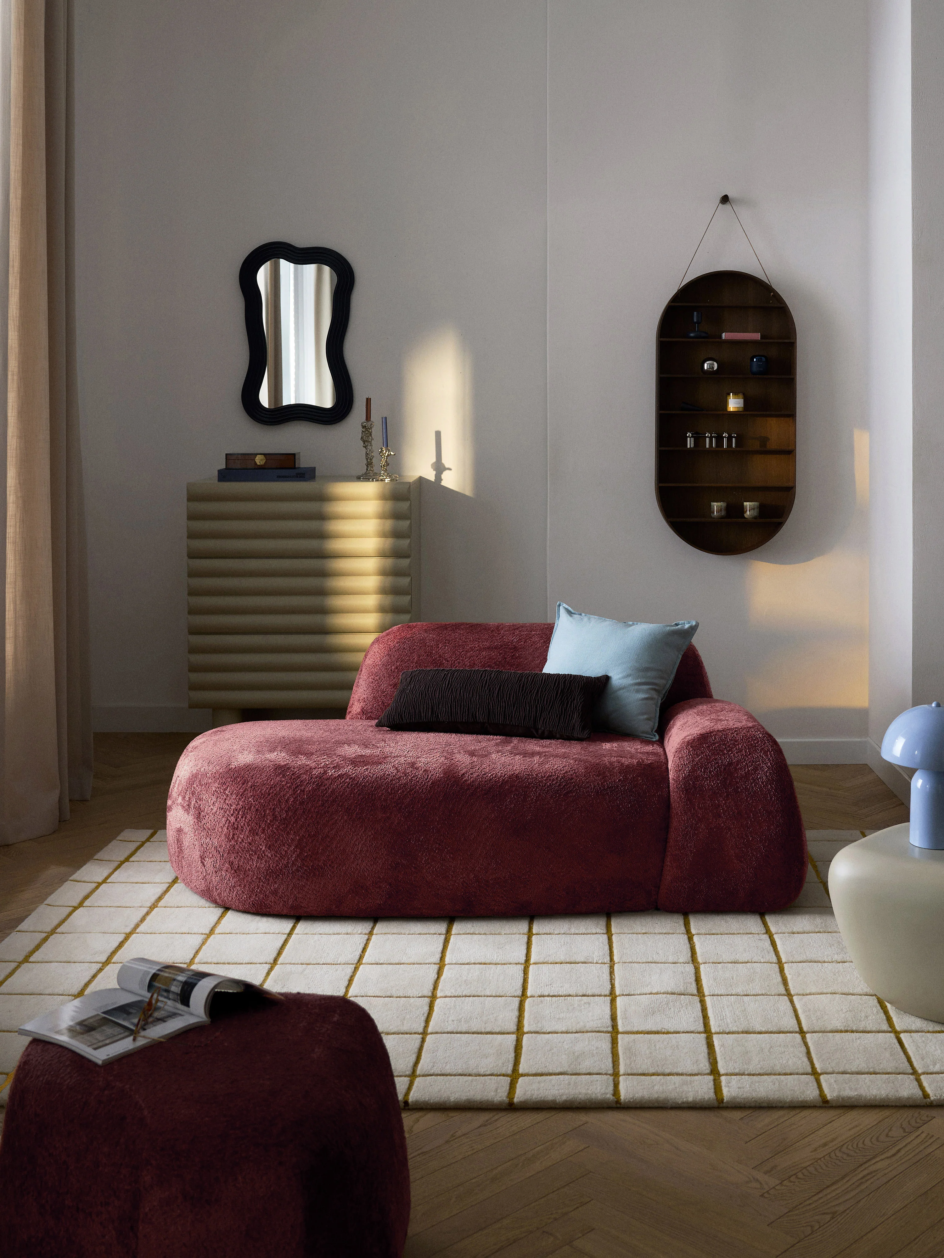 Teddy bouclé bank Wolke (2-zits) met chaise longue