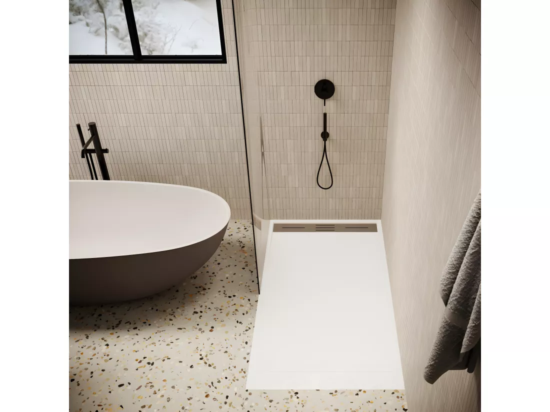 Receveur de douche 90 x 160 cm extra plat LUCIA en SoliCast® surface ardoisée blanc