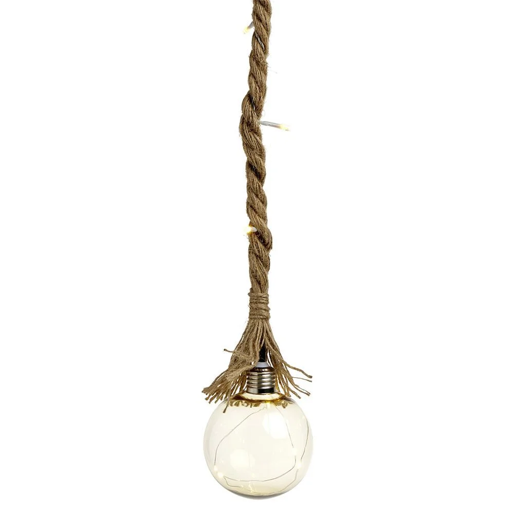 Suspension déco LED ambré corde en jute Ø10xH80cm petit modèle