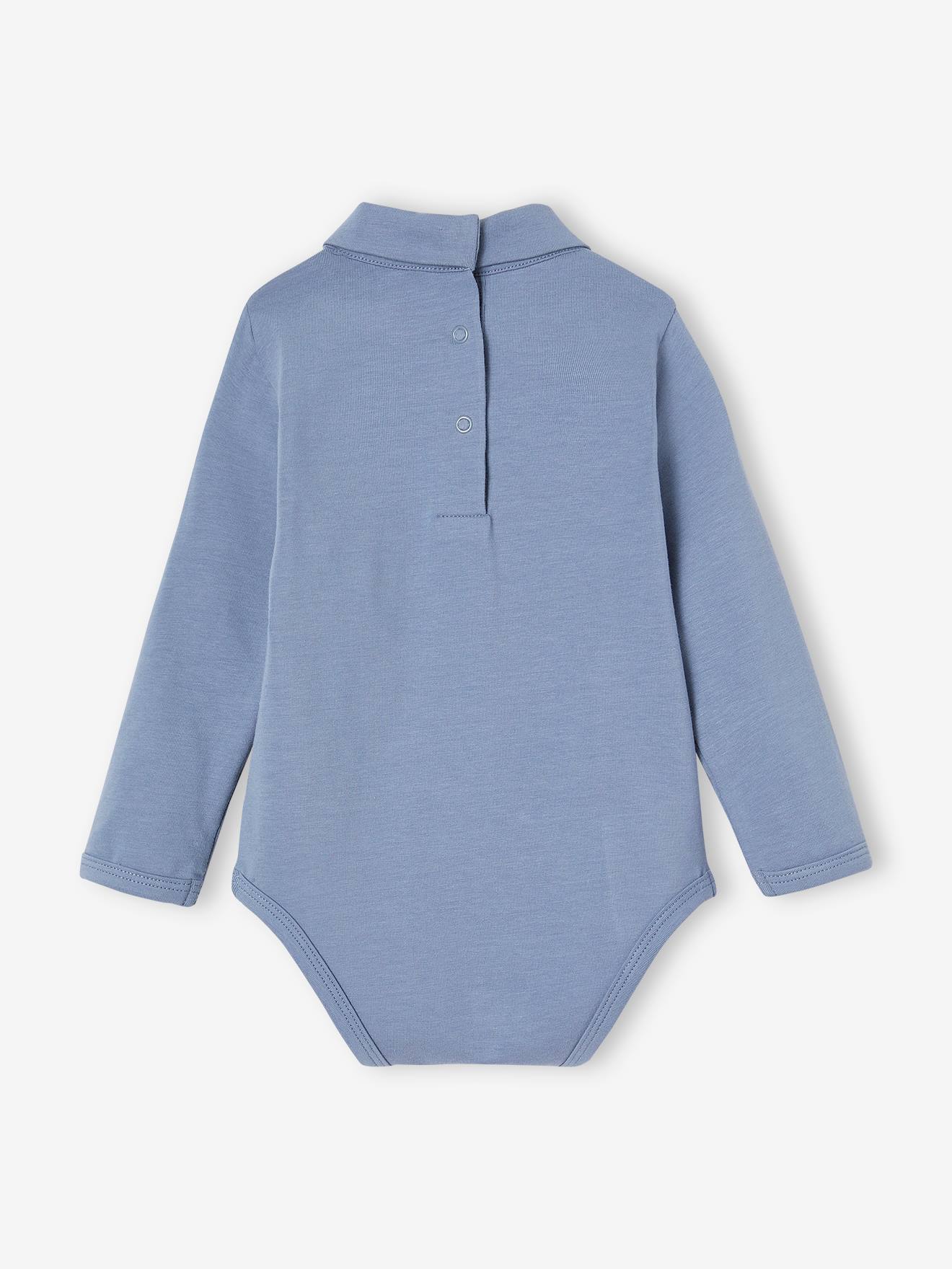 Conjunto com 2 bodies de bebê com gola alta, cor natural.