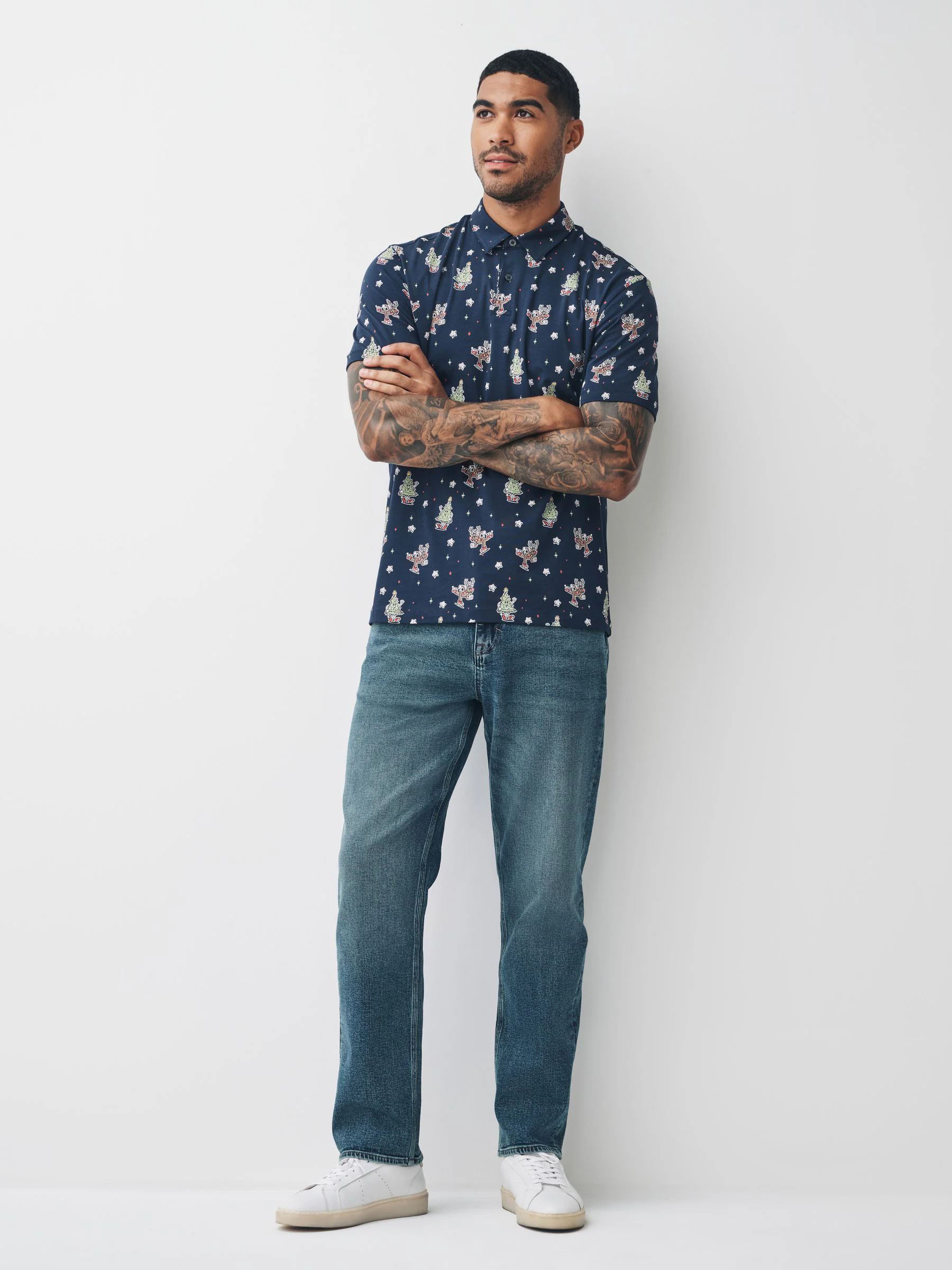 Marineblauw rendier - Kerstpoloshirt