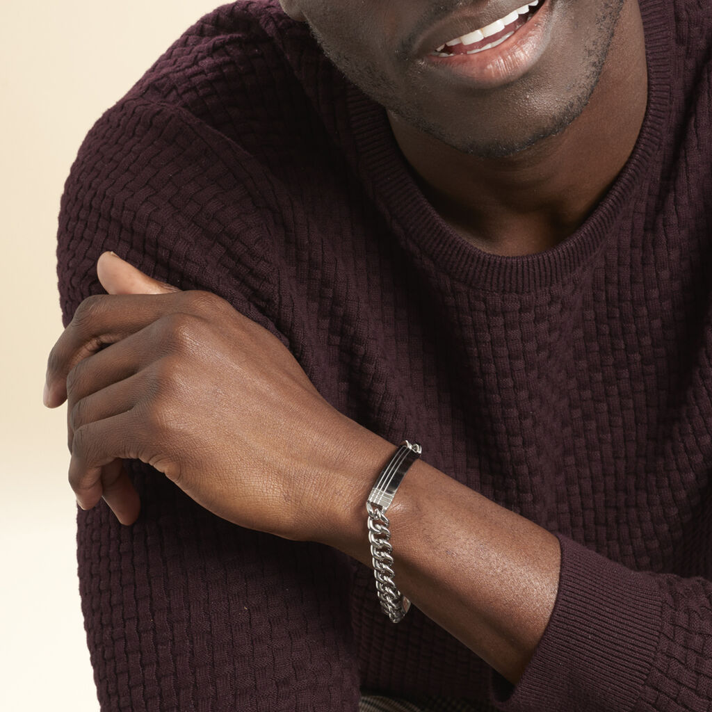 Bracelet Identité Quadrillage Acier Blanc