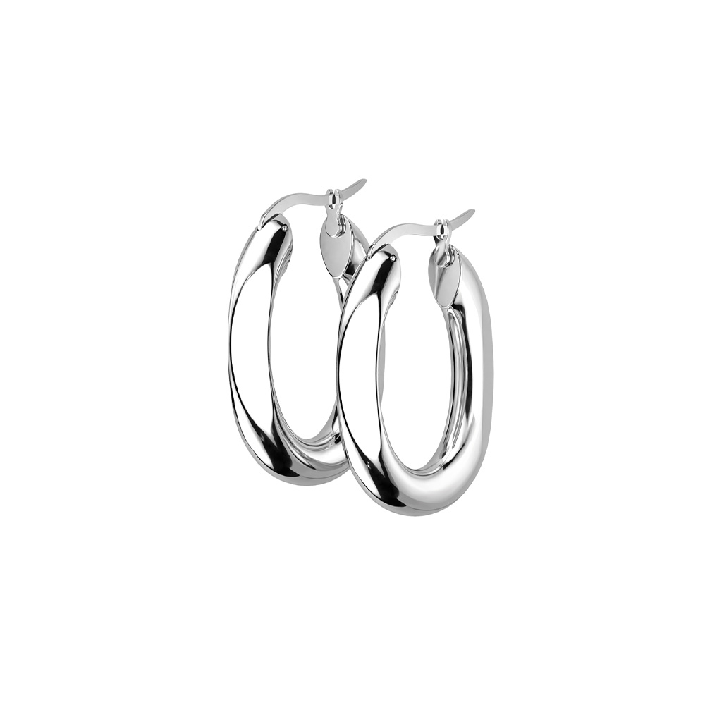 (1 Paar) 28mm 316L Edelstahl Ohrringe Ovale Kreolen - Silber