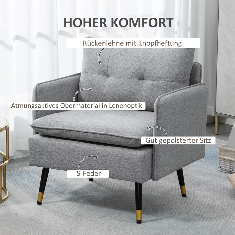 HOMCOM Einzelsessel mit 4 Stahlbeine grau