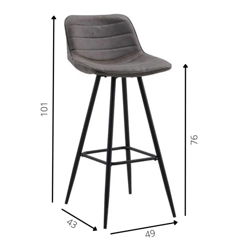 Industriële barkruk Kenton antraciet - Zithoogte 76 cm - Stof - Grijs