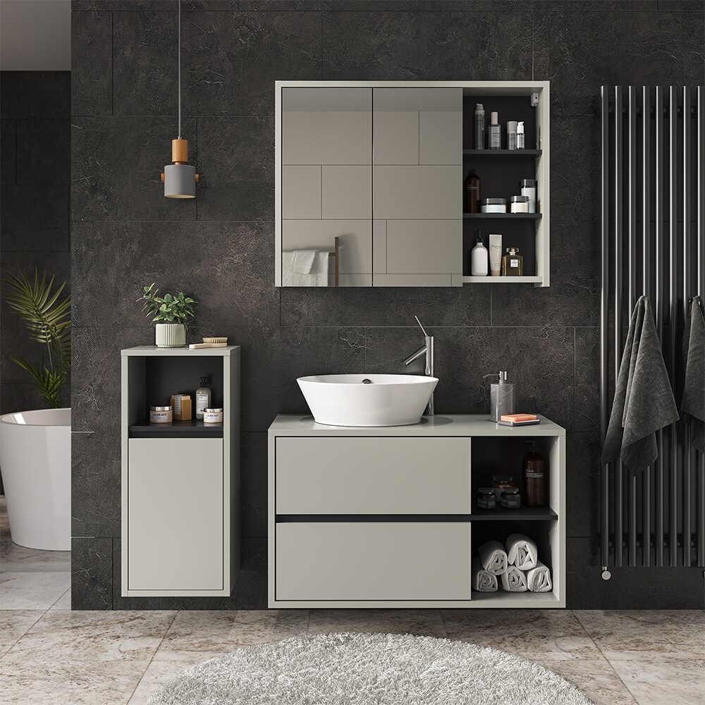 Vicco Midischrank Badschrank Badezimmermöbel Viola Grau Anthrazit modern 38x80 Badezimmer Schrank Badmöbel Schranktür Schrankfach Ablage Aufbewahrung