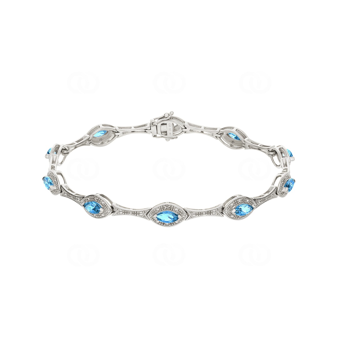 Armband 750/18 K Weissgold mit Diamanten 0.11 ct H/si & Blautopasen