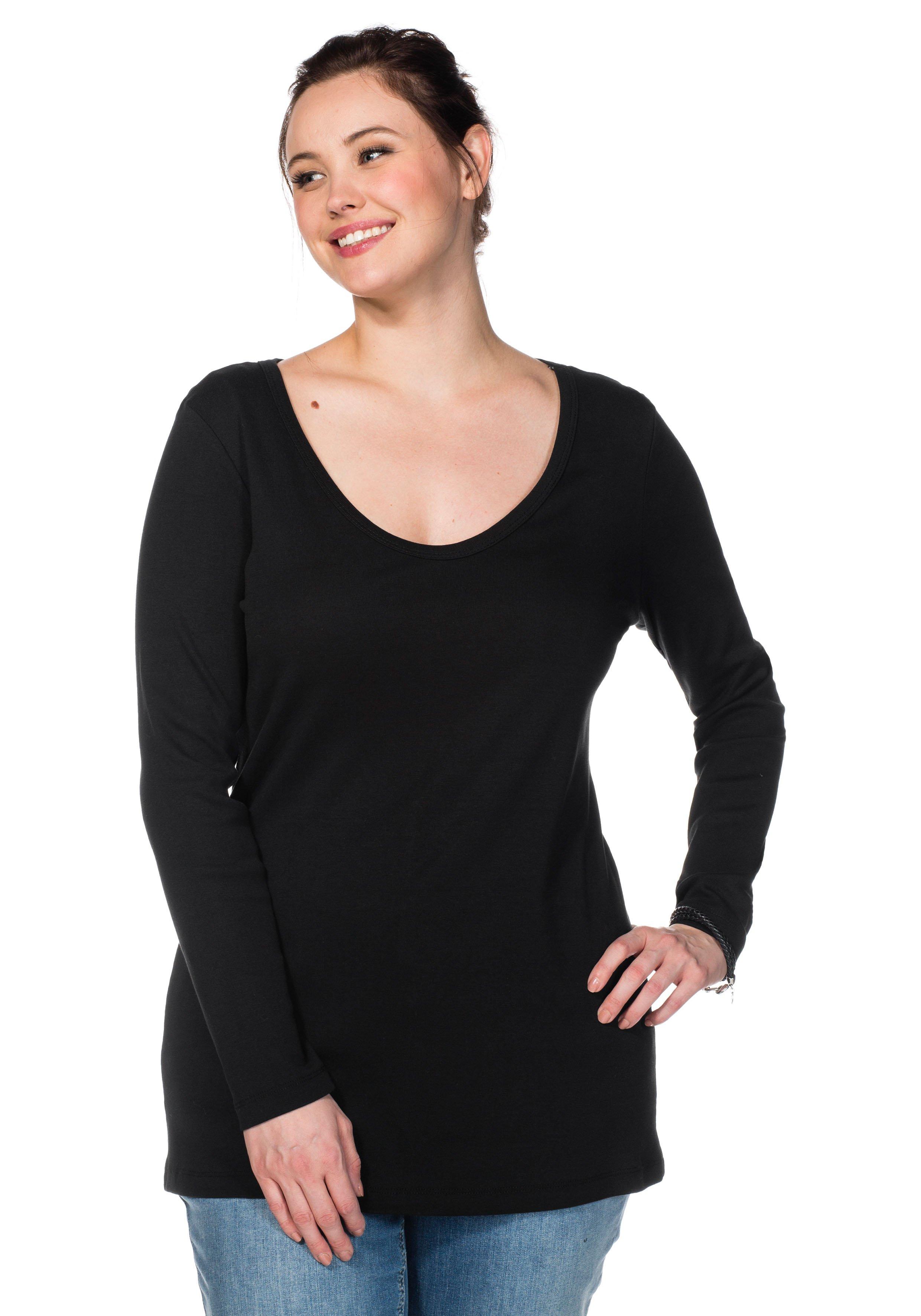 Langarmshirt mit Rundhalsausschnitt, in Rippqualität