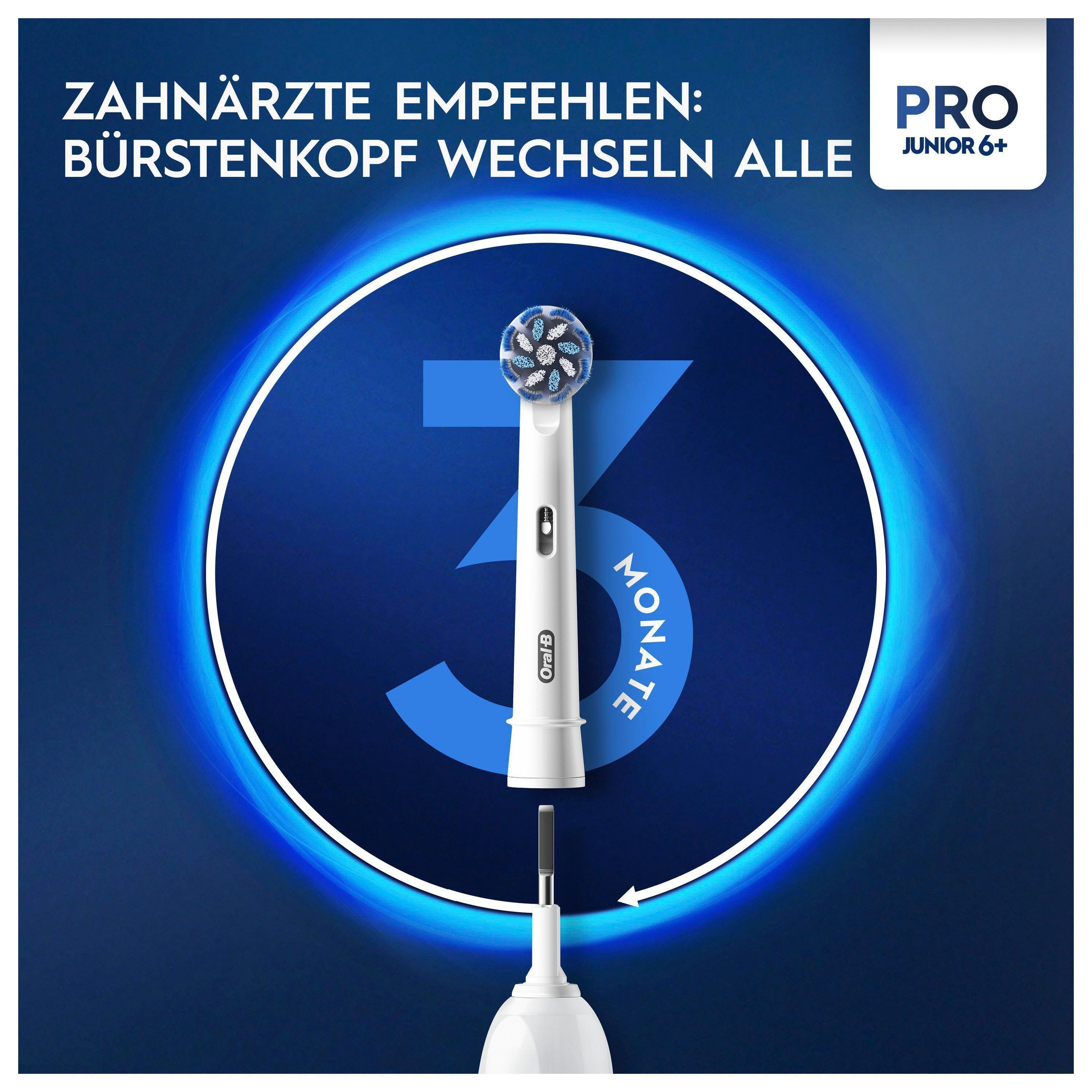 Oral-B Elektrische Zahnbürste »Pro Junior« 2 Stk. Aufsteckbürsten Drucksensor