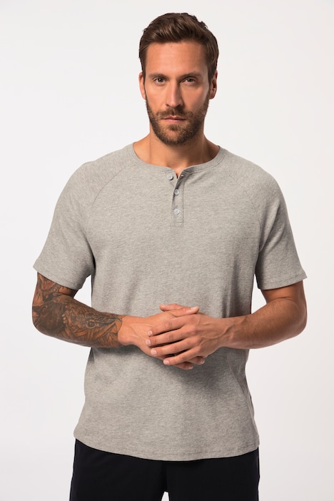 Schlaf-Henley, Halbarm, Melange-Jersey, Rundhals mit Knopfleiste, bis 8 XL