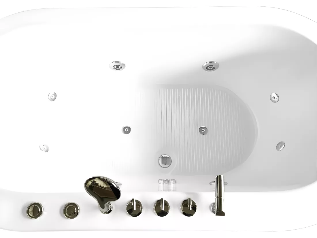 Baignoire ilôt hydromassage ovale blanche 185 x 95cm 10 jets – Perlie