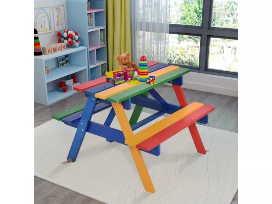 Table Pique-nique avec Parasol Amovible en Bois de Sapin 79 x 71 x 52,5 CM/Ensemble Table et Bancs de Jardin pour Enfants 4 Sièges pour Jardin Terrasse Patio