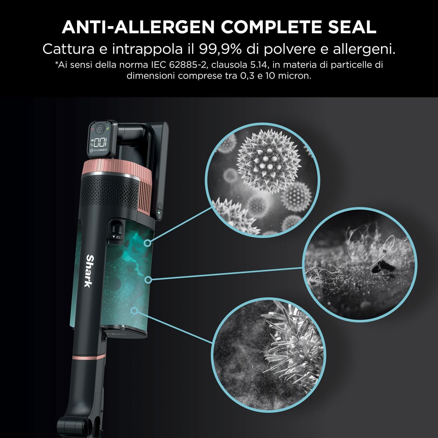 Shark Stratos kabelloser Akku-Staubsauger, PowerFins Plus, 60 Min Laufzeit, Anti-Hair-Wrap- & CleanSense IQ-Staubsauger kabellos, Fugen- & Multi-Oberflächen-Aufsätzen, Roségold/Anthrazit, IZ400EU