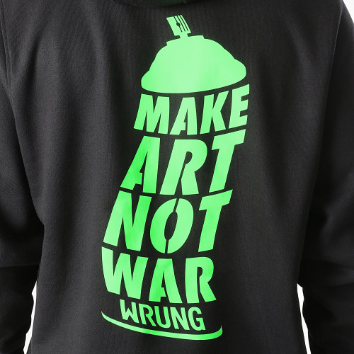 Sweat Capuche Make Art Not War Noir Vert Fluo
