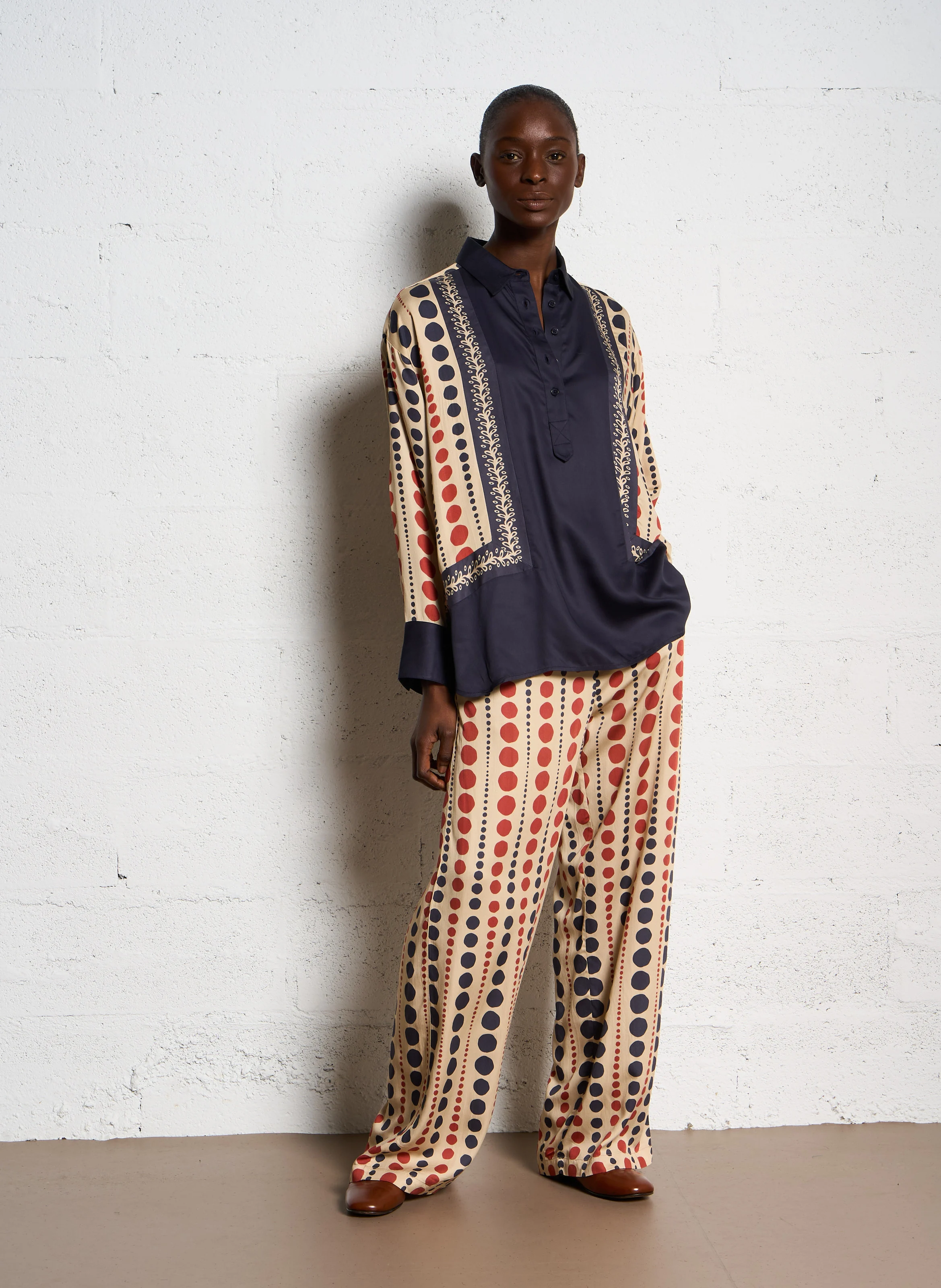 AURELIE - Pantalon droit imprimé| Marron