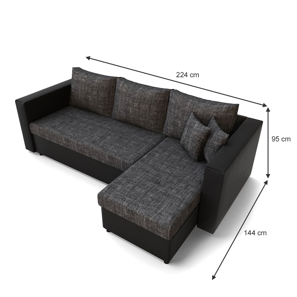Vicco Ecksofa mit Schlaffunktion Sofa Couch Schlafsofa Bettfunktion Taschenfederkern Grau Schwarz