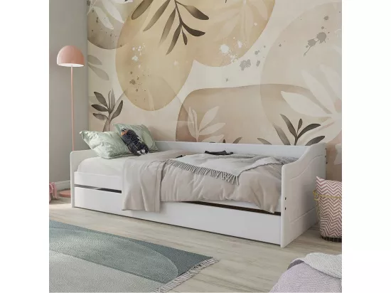 CANTARI - Lit Gigogne 90x190cm en Pin Massif Coloris Blanc