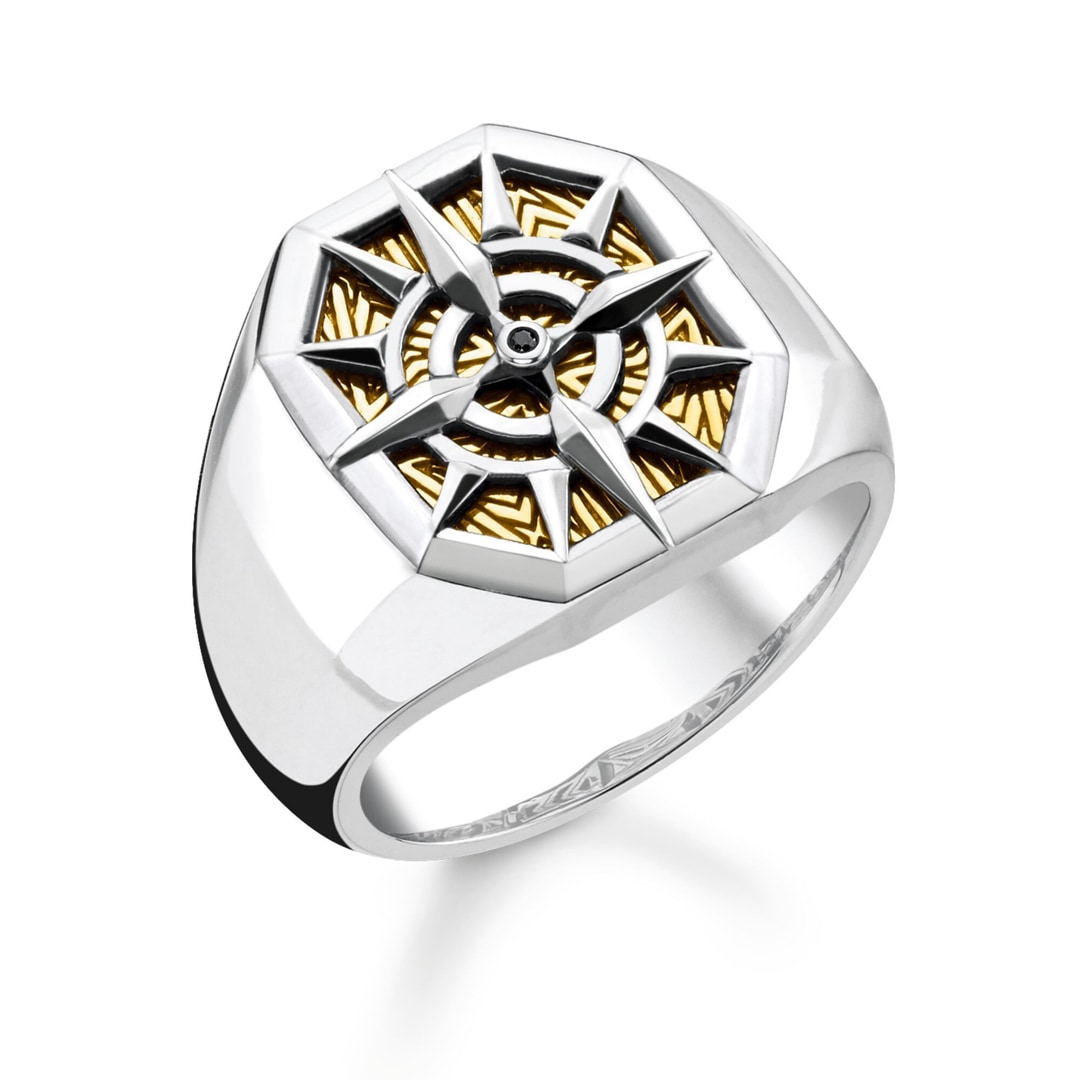 Thomas Sabo Sterling Silver Rebel at Heart Ring Kompass Gold